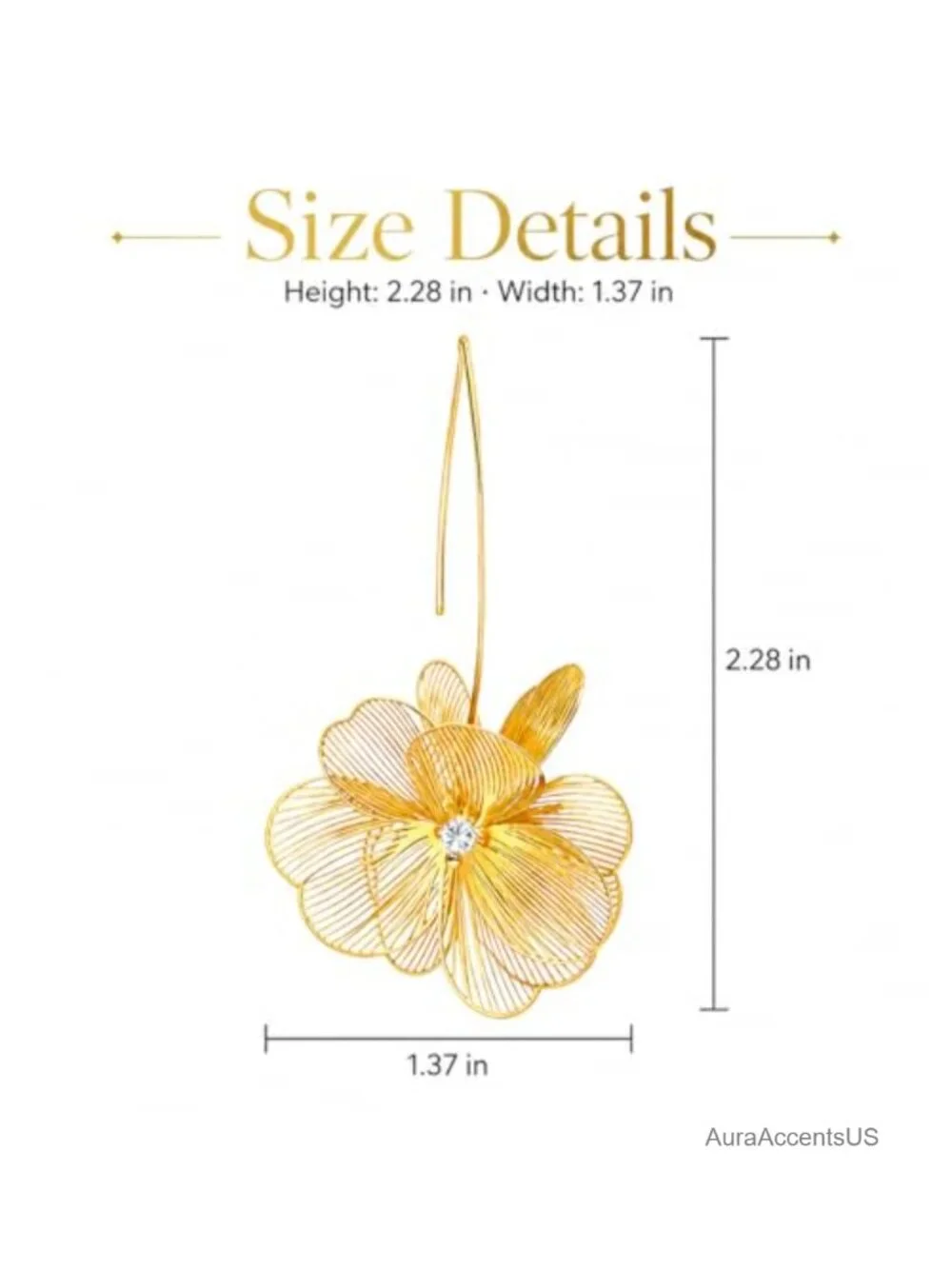 Gold Flower Dangle Earrings Women Floral Statement Jewelry Lightweight